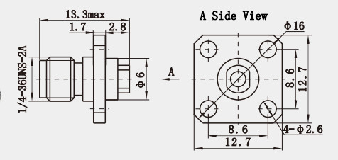 K2.92 Female 4-hole Flange Brass RF Coaxial Connector for 2#Semi-rigid/flexible Cable
