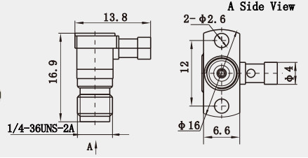 K2.92 Right Angle Brass Female 2-hole Flange RF Connector For CXN3506/MF108A Cable