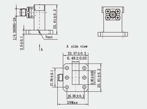 High Performance Waveguide to 2.92 Type Side Feed Coaxial Adapter BJ180