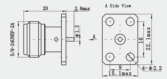High Frequency N Female 4-hole Flange Microstrip RF Coaxial Connector