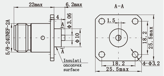 N Female Nickel Plated 4-hole Flange RF Coaxial Connector with Microstrip