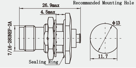 High Durability TNC Female Bulkhead RF Coaxial Connector for CXN3506 / MF108A Cable 50Ω Impedance