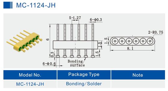 6-Pin Diameter 0.6mm Nail Head Glass To Metal Hermetic Seal Header With Gold Wire Bonding Surface MC-1124-JH