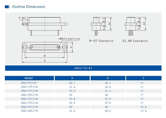 Micro Rectangle MDM D Sub 9 Pins Connector Hermetic Sockets
