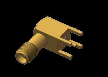 Rechtswinkel SSMA / Mini SMA Weiblich / Jack RF Koax-Anschluss 4 Bein durch Loch Lötplatte bis 18GHz