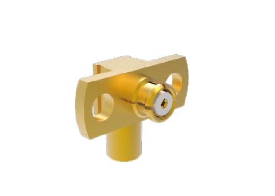 50 Ω 18 GHz SMP-Buchse, rechtwinklig, 2-Loch-Flansch, Luft- und Raumfahrt-HF-Steckverbinder, passend für .086-Kabel